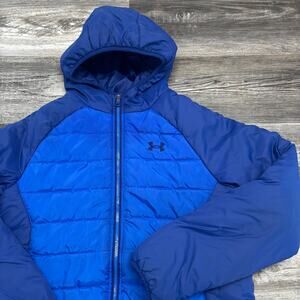 Under Armour Blue Gray Boys Youth XL Cold Gear Hooded‎ Puffer Down Winter Jacket